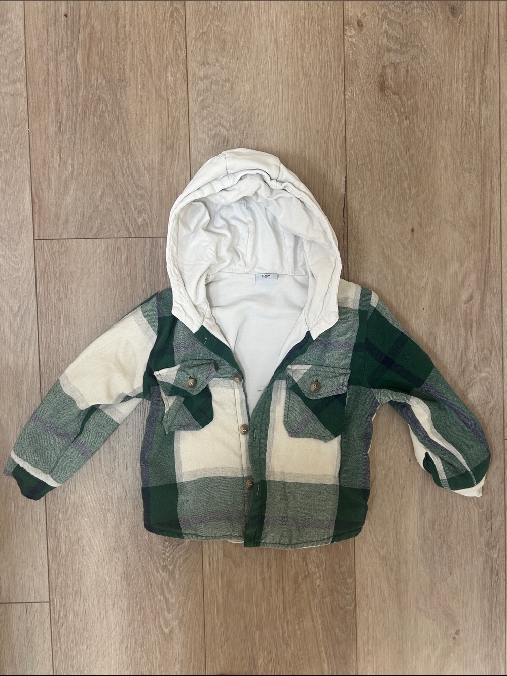 Olive + Scout Boys Green Plaid Hooded Shacket Jacket Size - 4T
